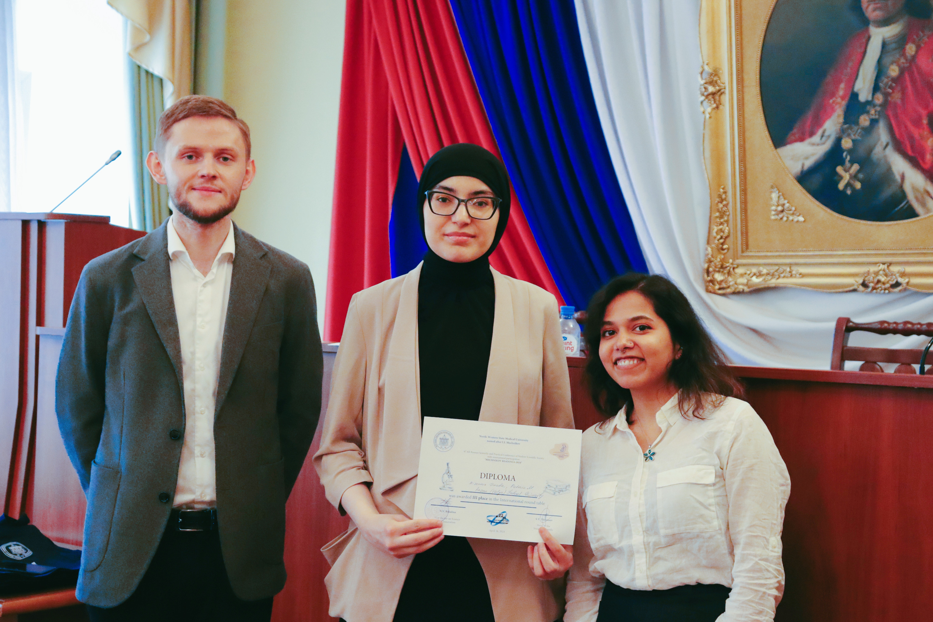 Cтуденты 5 и 6 курсов программы General Medicine Браво Фахардо Венди Кларет, Эррера Бенавидез Лаура Габриэла, Низомова Умеда и Патериа Манйа заняли призовые места на Международном круглом столе научно-практической конференции 'Мечниковские чтения- 2024'. Cтуденты 5 и 6 курсов программы General Medicine Браво Фахардо Венди Кларет, Эррера Бенавидез Лаура Габриэла, Низомова Умеда и Патериа Манйа заняли призовые места на Международном круглом столе научно-практической конференции 'Мечниковские чтения- 2024'.