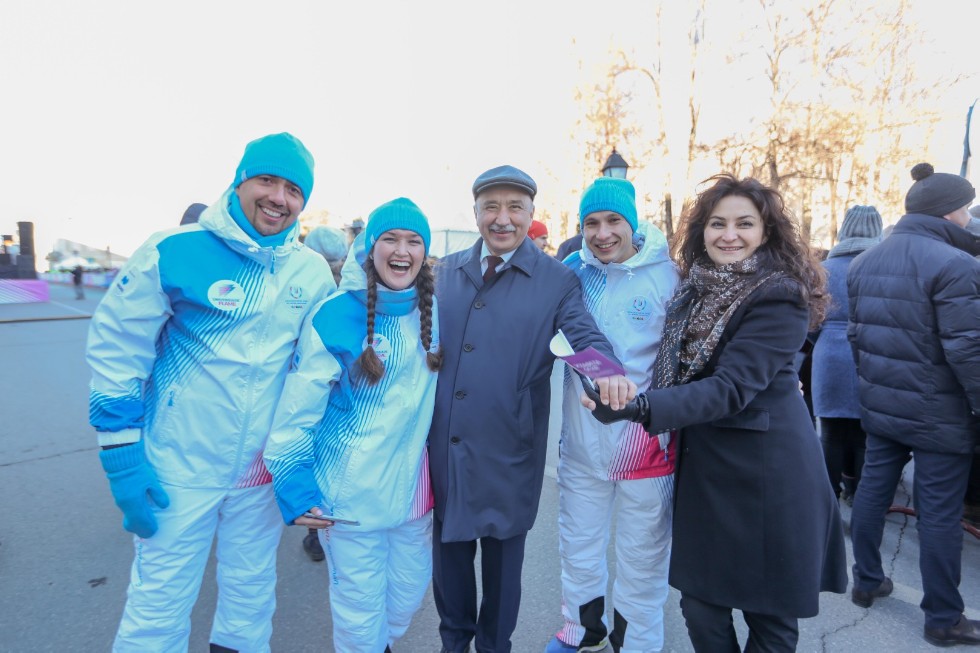 Winter Universiade 2019 torch relay event at Kazan University campus visited by Governor of Krasnoyarsk Krai Alexander Uss