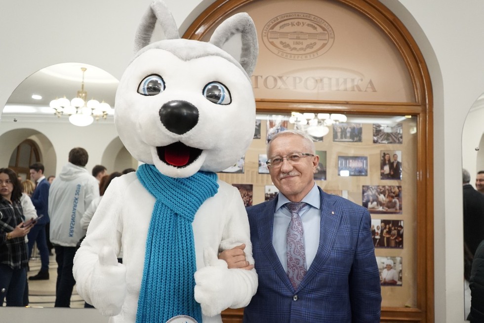 Winter Universiade 2019 torch relay event at Kazan University campus visited by Governor of Krasnoyarsk Krai Alexander Uss