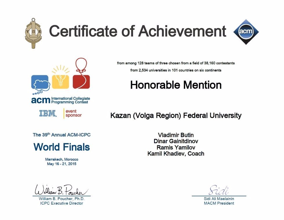 Successful debut of KFU programmers ,ACM ICPC, finals, 2015