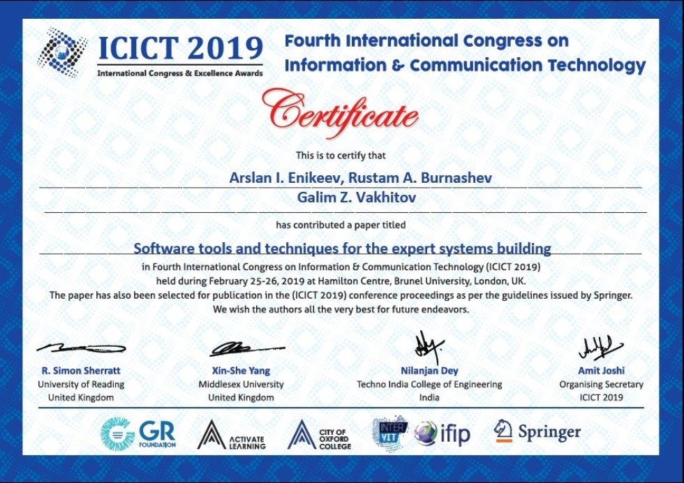 4-    -  ICICT 2019 , , ICICT'2019, expert systems, IT