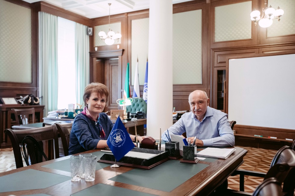 Rector Ilshat Gafurov met with Rector of Naberezhnye Chelny State Pedagogical University Alfinur Galiakberova ,Naberezhnye Chelny State Pedagogical University