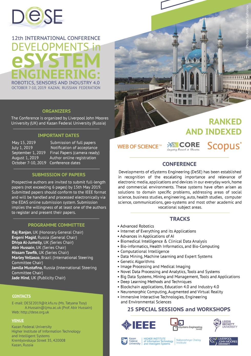  DeSE 2019 (SCOPUS  Web of Science)   - 7-10  2019 ,, ,  ,    , ,  , IEEE Developments in e-Systems Engineering, DeSE2019, DeSE