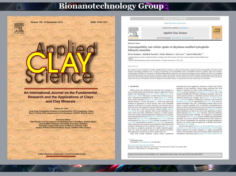 19 статья в 2019 году ,Applied Clay Science, нанотрубки галлуазита, микроскопия
