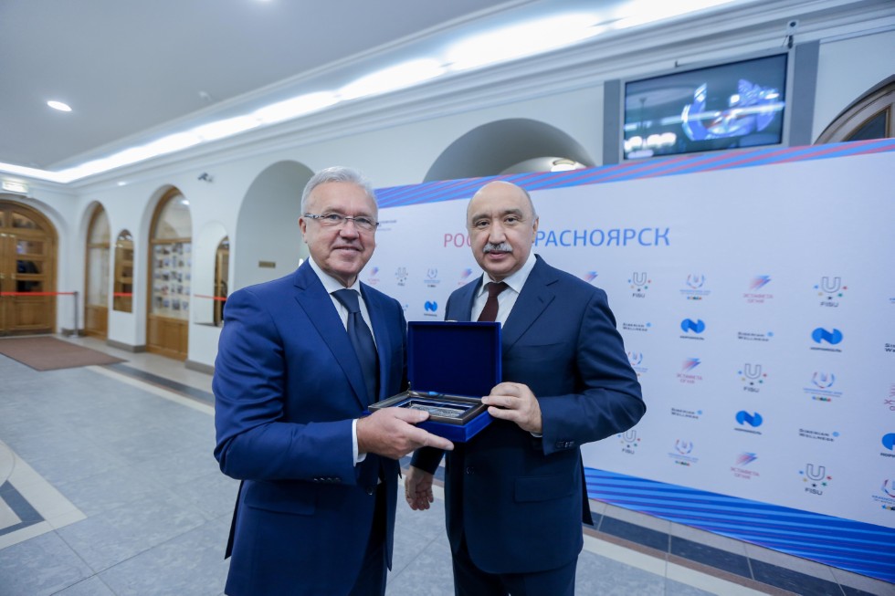 Winter Universiade 2019 torch relay event at Kazan University campus visited by Governor of Krasnoyarsk Krai Alexander Uss