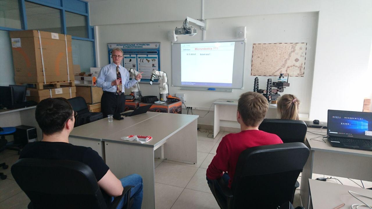 Professor from Germany visited the Laboratory of Intelligent Robotic Systems. Professor from Germany visited the Laboratory of Intelligent Robotic Systems.