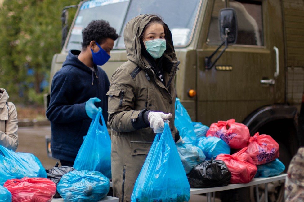 Grocery packages distributed at the Universiade Village